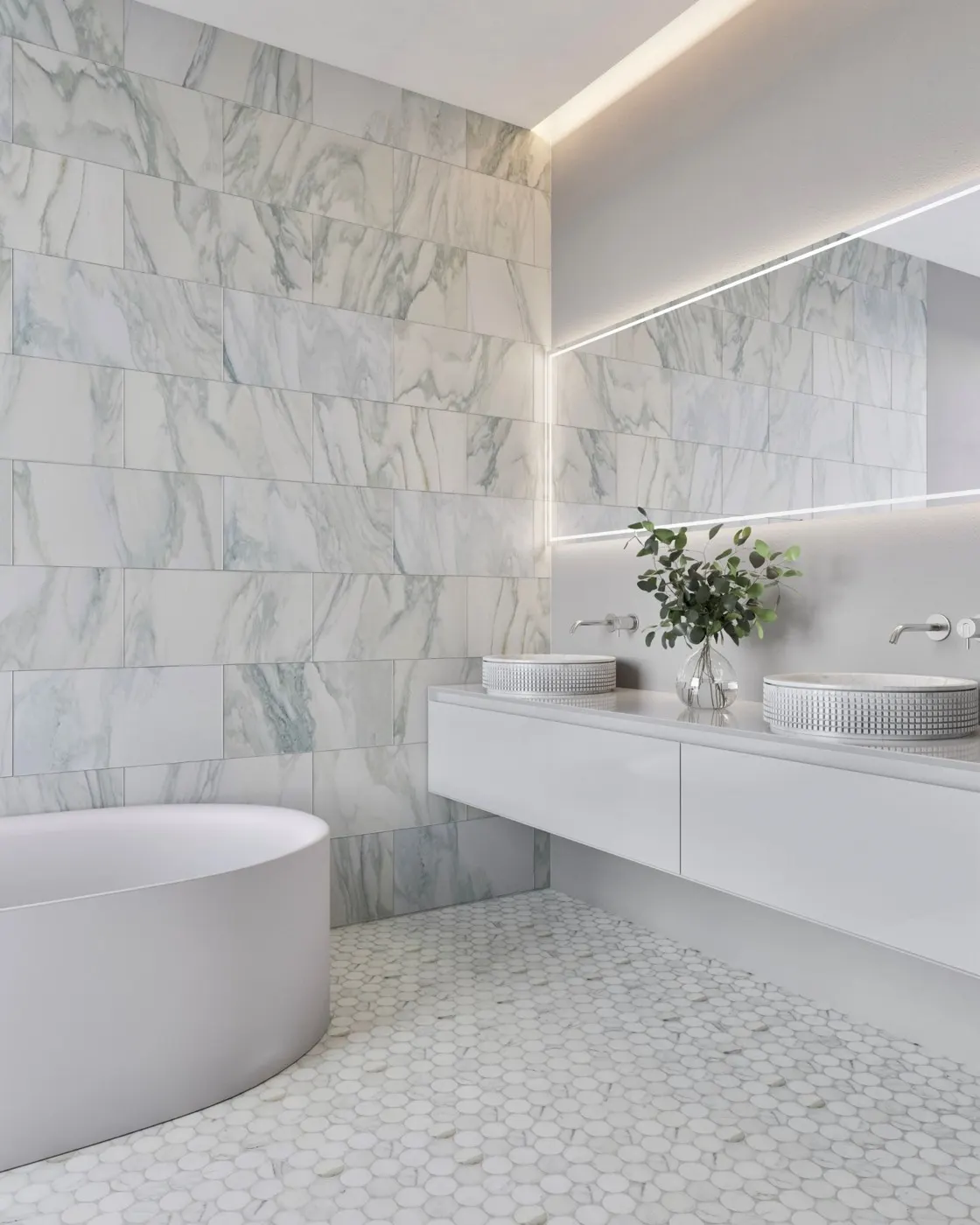 Calacatta Verde marble installed