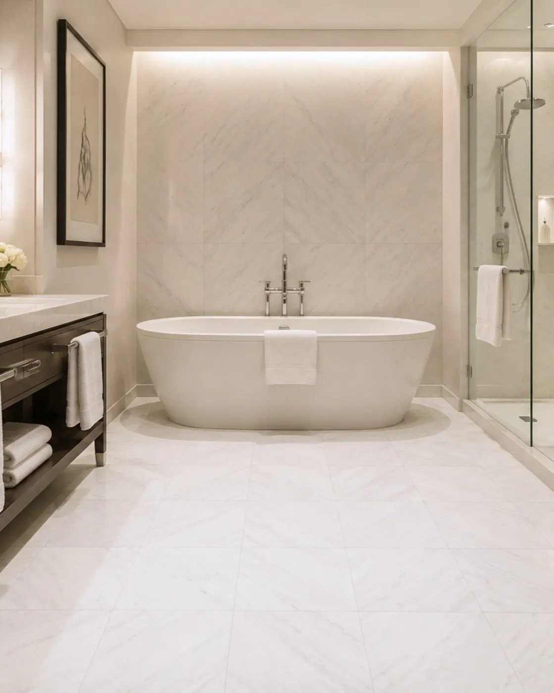 Dynasty White marble installed