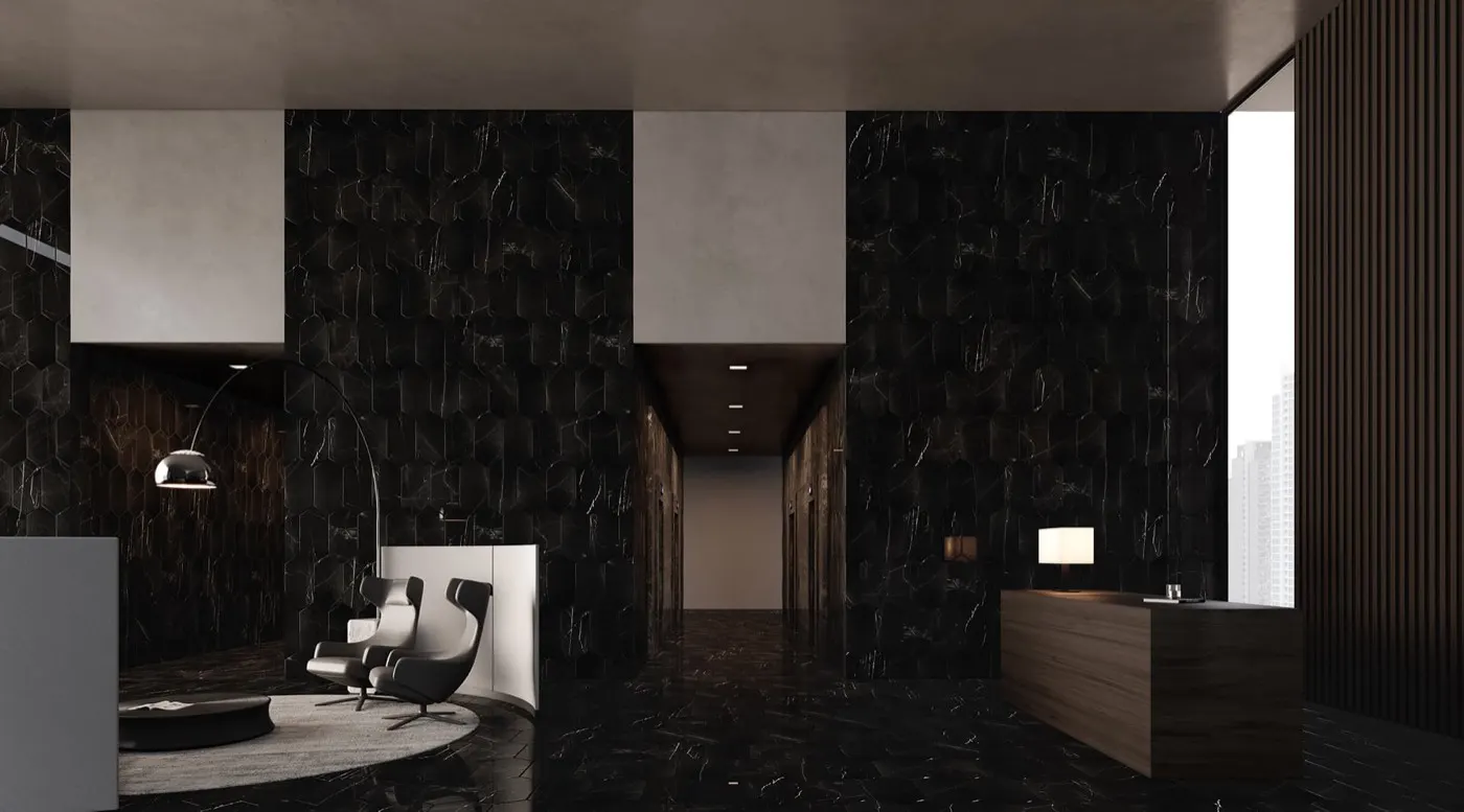 Galileo Nero marble installed