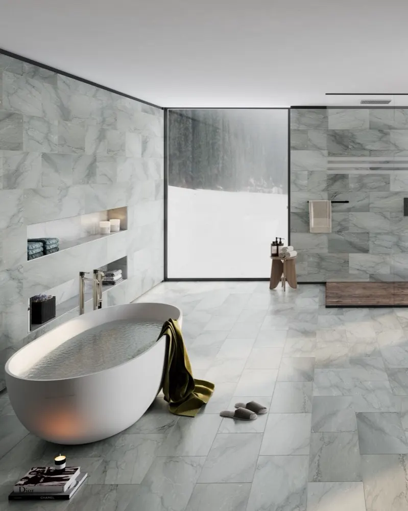 Lincoln Silver marble tiles