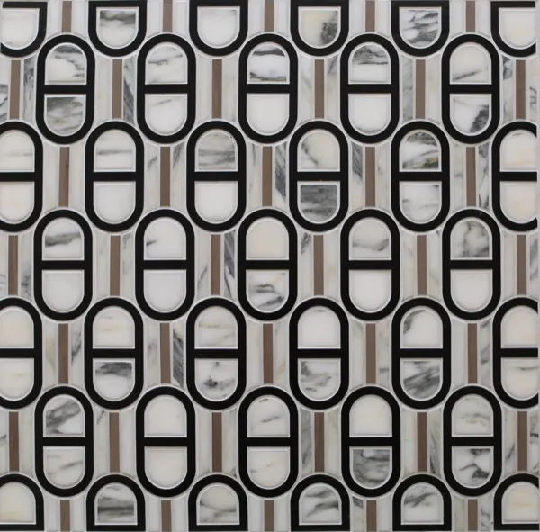 Capsule – Arabescato & Athens Gray & Nero Marquina waterjet mosaic