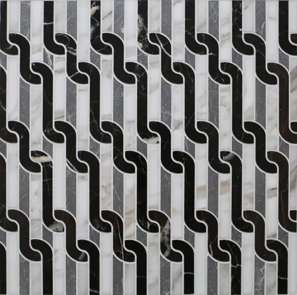 Tether – Calacatta Gold & St. Laurent waterjet mosaic