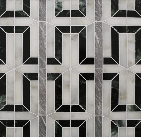 Laurel – Calacatta Olivia & Zante Green waterjet mosaic