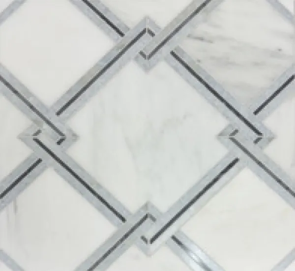Trellis – Dynasty White & Blu Cielo & Bardiglio waterjet mosaic