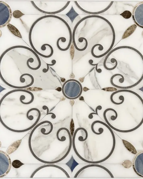 Rosette – Blue and white stone waterjet mosaic