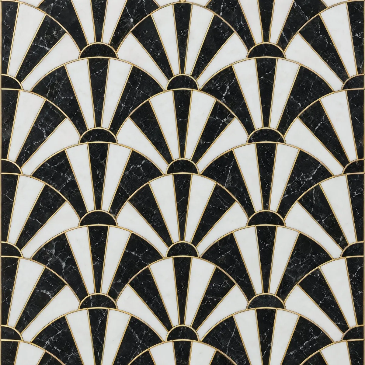 Deco waterjet design in Nero Marquina, Thassos and brass