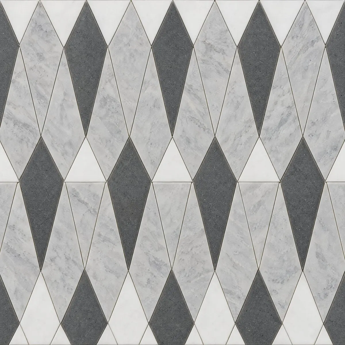 Kite waterjet design in Grey Basalt, Haisa Light and Thassos