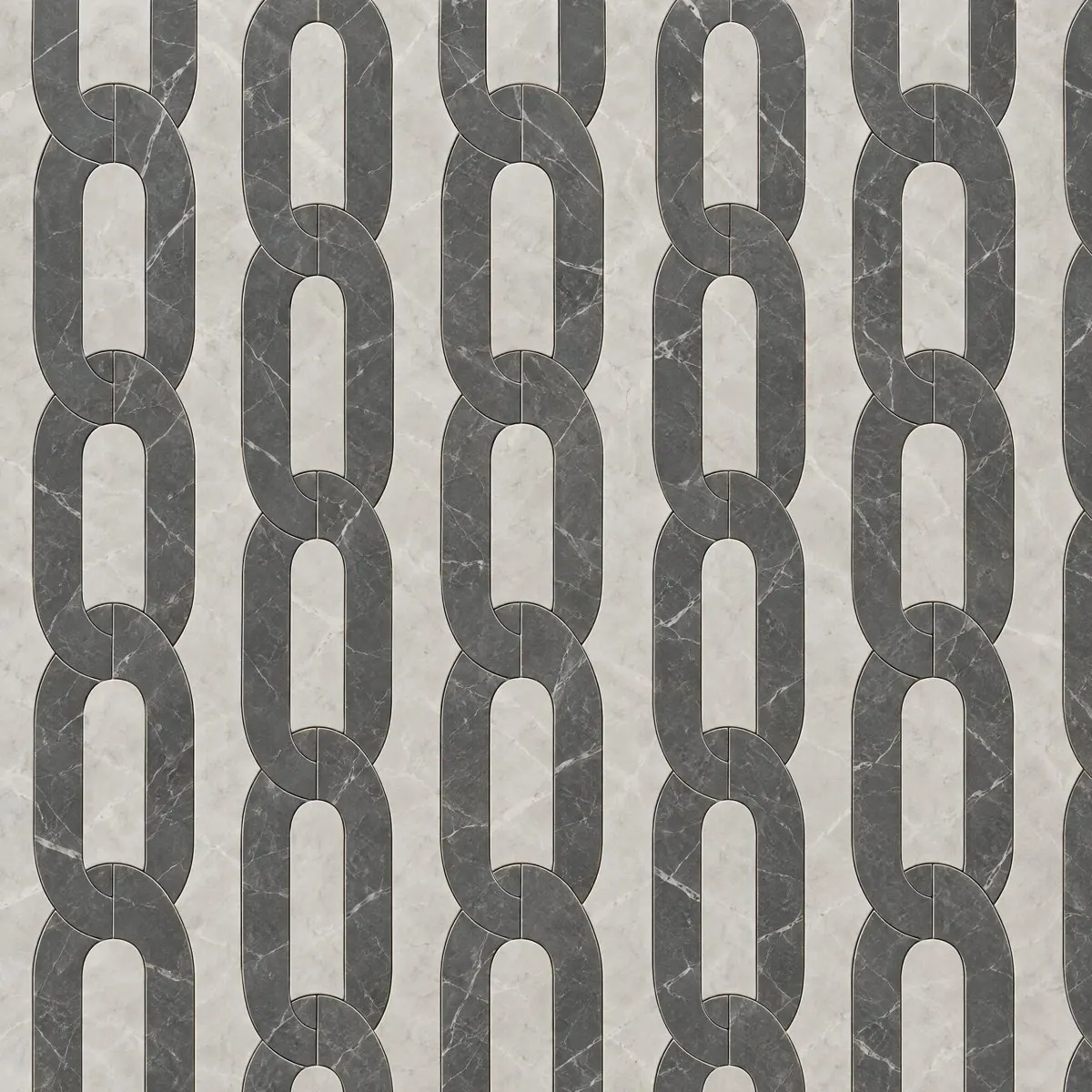 Loop waterjet design in Pietra Piasentina and Haisa Light