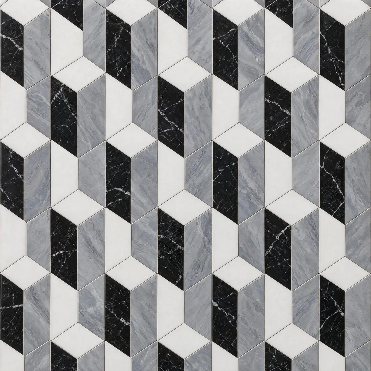Prism waterjet design in Nero Marquina, Bardiglio and Thassos