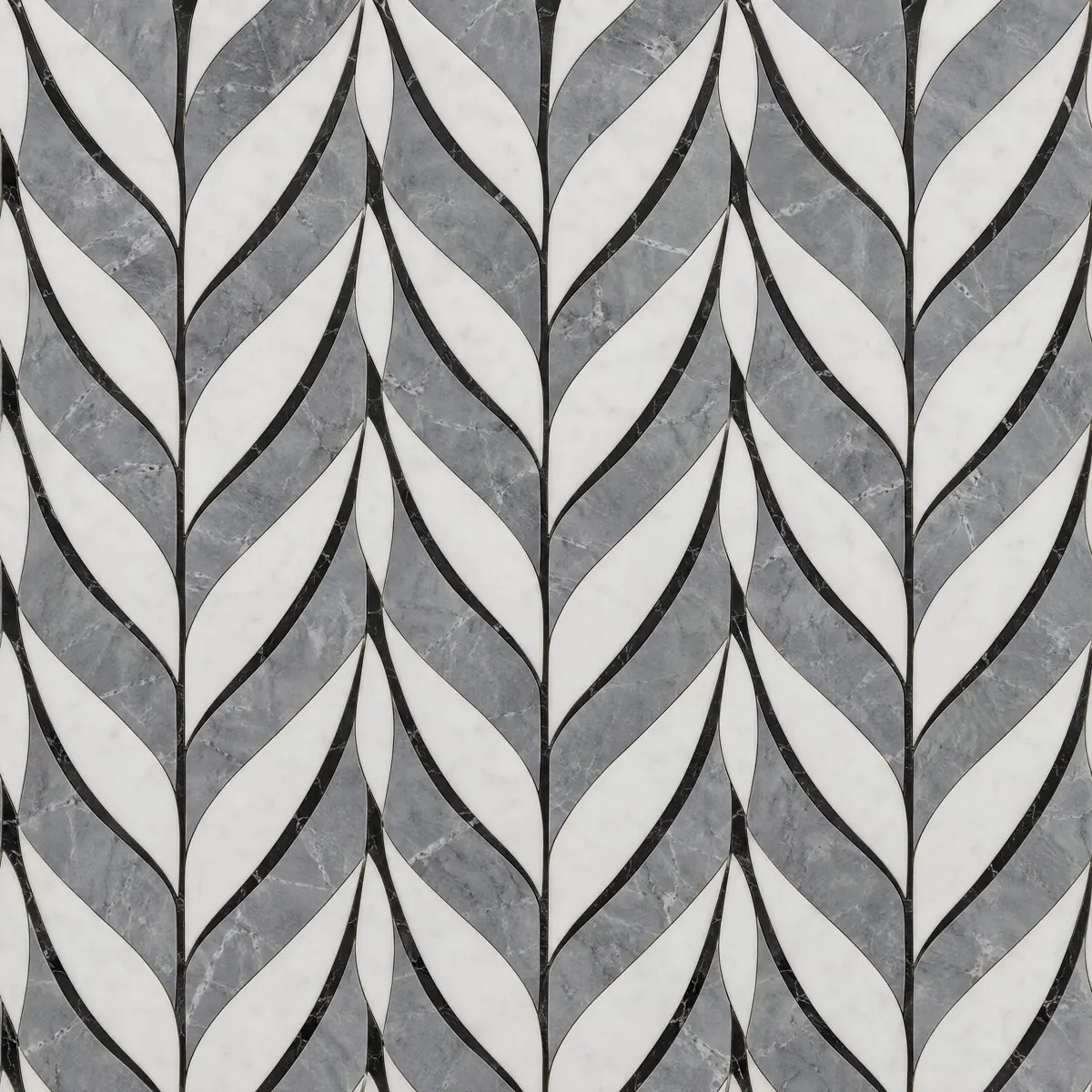 Quill waterjet design in Thassos, Nero Marquina and Bardiglio