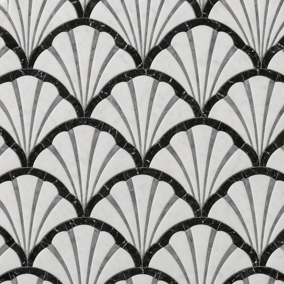 Shell waterjet design in Thassos, Bardiglio and Nero Marquina