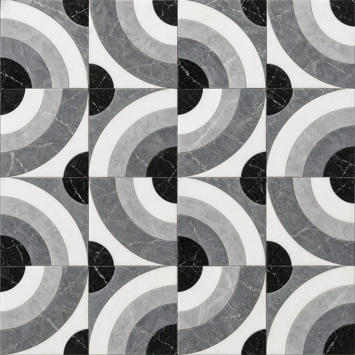 Spectrum waterjet design in Nero Marquina, Bardiglio, Lincoln Silver and Thassos