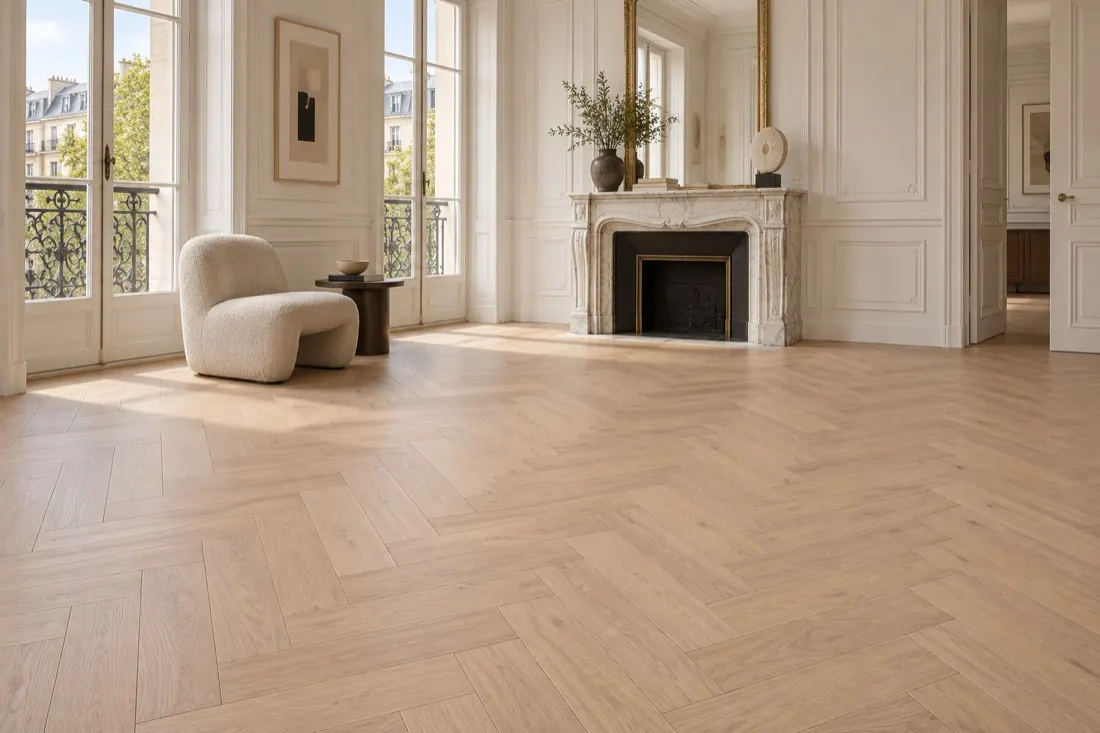 Oat Herringbone floor in a room